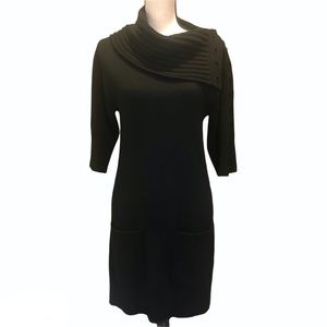 CATHERINE MALANDRINO CASHMERE BLACK FUNNEL NECK SWEATER DRESS
